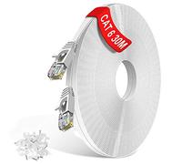 Cat6 Ethernet Cable 30m/20m/15m/10m/5m/3m/2m/1m Flat Lan Cable RJ45 High Speed 1000 Mbit/s Network Cable, UTP Internet Patch Cable Compatible with Cat5/Cat7 - for Switch/Router/Modem, White(30Meter)