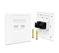 Cat6 Ethernet Wall Socket Double RJ45, Dual Port Network Faceplate, Gigabit LAN Wall Plate with Keystone Jack, Standard Size Easy Install for Home Office Broadband (White)