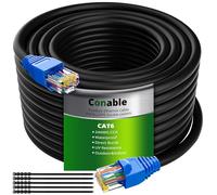 Cat6 Outdoor Ethernet Cable 150ft, Heavy Duty Double Jackets Internet Cord, Waterproof, Direct Burial, (from 25FT to 500 FT) Support PoE Cat6 Cat5e Cat5 Network, Cat 6 RJ45 Patch Cable with 25 Ties