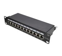 Cat6A 10 Inch Patch Panel 12 Port Rack Mountable Shielded STP 1U Punch Down Black