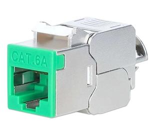 Cat6a 10G Slimline Keystone Module Shielded Toolless 14.8mm Wide Green RJ45 500MHz