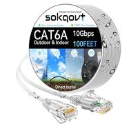 Cat6a Ethernet Cable Slim 100ft Outdoor & Indoor, 28AWG Pure Copper Cat6 Internet Cable for Waterproof & Direct Burial, Flexible Cat6 Ethernet Cable 10G 550MHZ, Cat 6 Network cable for Indoor White