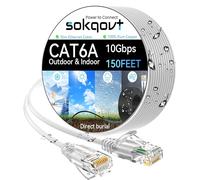 Cat6a Ethernet Cable Slim 150ft Outdoor&Indoor, 28AWG Pure Copper Cat6 Internet Cable for Waterproof & Direct Burial, Flexible Cat6 Ethernet Cable 10G 550MHZ, Cat 6 Network cable for Indoor White