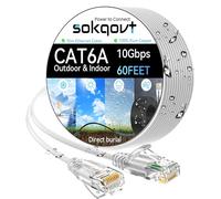 Cat6a Ethernet Cable Slim 60ft Outdoor&Indoor, 28AWG Pure Copper Cat6 Internet Cable for Waterproof & Direct Burial, Flexible Cat6 Ethernet Cable 10G 550MHZ, Cat 6 Network cable for Indoor White