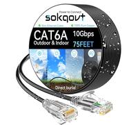 Cat6a Ethernet Cable Slim 75ft Outdoor&Indoor, 28AWG Pure Copper Cat6 Internet Cable for Waterproof & Direct Burial, Flexible Cat6 Ethernet Cable 10G 550MHZ, Cat 6 Network cable for Indoor Black