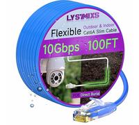 Cat6a Slim Ethernet Patch Cable 100ft Outdoor & Indoor, Flexible 10G Cat6 Internet Network Cable Waterproof Direct Burial LLDPE UV Jacket, Pure Copper Cat 6 Ethernet Cable for POE Camera, Blue