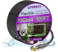 Cat6a Slim Ethernet Patch Cable 100ft Outdoor & Indoor, Flexible 10G Cat6 Internet Network Cable Waterproof Direct Burial LLDPE UV Jacket, Pure Copper Cat 6 Ethernet Cable for POE Camera, Black