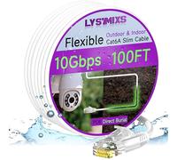 Cat6a Slim Ethernet Patch Cable 100ft Outdoor & Indoor, Flexible 10G Cat6 Internet Network Cable Waterproof Direct Burial LLDPE UV Jacket, Pure Copper Cat 6 Ethernet Cable for POE Camera, White