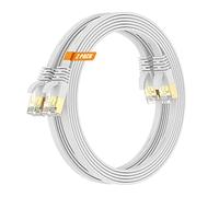 Cat7 15FT-2Pack Ethernet Cable Flat-White-10Gbps High Speed Ultra Slim Double Shielded with Gold-Plated RJ45 Ground Wire & Cable-Tie Network Cord for PS5/4,Xbox,TV,Router,PC,NAS
