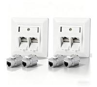 CAT7 CAT6A CAT6 Gigabit Network Socket,Double Port RJ45 Wall Sockets,Ethernet Wall Socket for Ethernet Cable Installation,Set of 4x Keystone Jack and 2x 2 Port Ethernet Wall Plate,80x80mm
