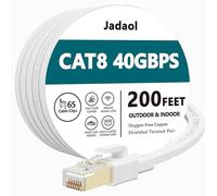 Cat8 Ethernet Cable 200 ft (60.96m), Outdoor&Indoor, Flat 40Gbps 2000MHz S/FTP Cable, Heavy Duty Internet Cord, UV Resistant Weatherproof Shielded RJ45 for Router, Modem, Switch, Gaming, PC, TV, White