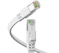 Cat8 Ethernet Cable 2M, 40Gbps 2000MHz Heavy Duty High Speed Cat 8 LAN Network Cable, Outdoor&Indoor, RJ45 Flat Internet Patch Cord, Weatherproof S/FTP UV Resistant for Router/Modem/Gaming - White