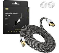 Cat8 Ethernet Cable 8M, High Speed Gigabit Nylon Braided Lan Network Cat8 Patch Cord, 40Gbps 2000Mhz RJ45 Flat Cable Shielded, Indoor&Outdoor for Modem/Router/switch, Faster than Cat5e/Cat6/Cat7