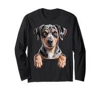 Catahoula Leopard Dog Cute Funny Peeking Puppy Long Sleeve T-Shirt