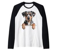 Catahoula Leopard Dog Cute Funny Peeking Puppy Raglan Baseball Tee