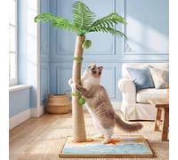 Catails 43" Tall Cat Scratching Post Cat, Coconut Modern Cat Scratcher for Indoor Cats, Palm Tree Cat Scratch Post with Carpet, Natural Sisal, Dangling Coconut Toy for Kittens & Adults