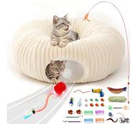 Catails Cat Tunnel Bed with 31 Pcs Interactive Cat Toys, Automatic Cat Toys for Indoor Cats Kittens, Cat Tube with Moving Ball, White