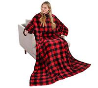 Catalan Classy Wearable Blanket Sleeve Gift,For Adults, Women, Men, Super Soft, Warm Fit, Micro Plush, Lightweight Fleece Body Blanket, TV Wrap Blanket with Pockets,Red Plaid
