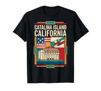 Catalina Island California Flag Coastal Travel Art T-Shirt