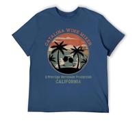 Catalina Island-Inspired T-Shirt with Wine, Bluegrass Music and Palm Tree Art, Artsy Relaxed Beach Style Shirt for Men Or Women Navy-Style 5XL