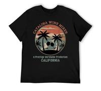 Catalina Island-Inspired T-Shirt with Wine, Bluegrass Music and Palm Tree Art, Artsy Relaxed Beach Style Shirt for Men Or Women Black-Style L