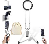 Cataloguesub Ma38 Magnetic Phone Tripod for iPhone, Naturaltly Magnetic Phone Tripod for iPhone, with Double-Sided Strong Magnetics,1/4'' Locating Hole, Foldable Hook. (Silver)