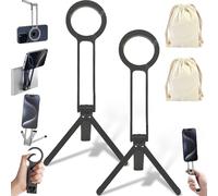 Cataloguesub Ma38 Magnetic Phone Tripod for iPhone, Naturaltly Magnetic Phone Tripod for iPhone, with Double-Sided Strong Magnetics,1/4'' Locating Hole, Foldable Hook. (Black*2)