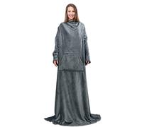Catalonia Classy Blanket with Sleeves and Hood as Gift for Women Men Adult, Fluffy Flannel Wearable Hooded blanket, Cozy Warm Snuggle Blanket for Winter, 185 x 140 cm Grey