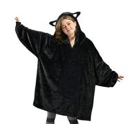 Catalonia Classy Cat Oversized Hoodie Blanket Women, Warm Winter Gifts for Her, Super Soft Fleece Wearable Blanket, Cute Hooded Blanket with Front Pocket for Adults Teenagers, Black Cat