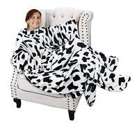 Catalonia Classy Cow Print Wearable Blanket with Sleeves and Foot Pocket, Warm Gift for Sofa Lovers,Soft Fleece Blankets for Family, Cosy Blankets for Winter,190 x 135 cm