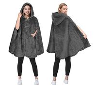 Catalonia Classy Fleece Cape Coat for Women, Super Soft Warm Hood Poncho, Wheelchair Blanket Winter Warm Shawls, Sherpa Fleece Cloak Coat with Buttons, Grey