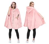 Catalonia Classy Fleece Cape Coat for Women, Super Soft Warm Hood Poncho, Wheelchair Blanket Winter Warm Shawls, Sherpa Fleece Cloak Coat with Buttons, Pink