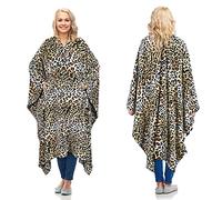Catalonia Classy Fleece Poncho Blanket Super Soft Warm Cosy Wearable Large Fleecy Blanket for Adult Women Men Fluffy Throw Indoors or Outdoors, 200 x 140 cm Leopard