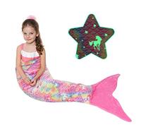 Catalonia Classy Kit Mermaid Tail Blanket with Flannel Fleece, Mermaid Fin Cuddle Blanket Sofa Sleeping Bag Camping Travel All Season Warm Washable Fluorescent Unicorn 155 x 51 cm
