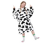 Catalonia Classy Lightweight Kids Hoodie Blanket, Soft Fluffy Fleece Sweatshirt, Warm Wearable Blanket, Cosy Pullover Hoody for Boys Girls Children Pre-teen, Cow Print Design