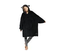Catalonia Classy Oversize Hoodie Blanket, Fluffy Fleece Hoody Wearable Blanket Sweatshirt, Soft Warm Comfortable Giant Hoodie Robe Cute Animals Hoodies for Women Men Kids, Black Cat