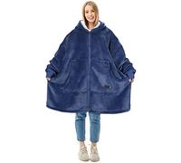 Catalonia Classy Oversize Hoodie Blanket, Fluffy Hoodie Ladies Hoodie with Huge Oversized Zipper, Super Soft Warm Wearable Sherpa Blanket for Valentine's Day Gift,Navy Blue