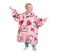 Catalonia Classy Oversized Hoodie Blanket Kids, Soft Fluffy Fleece Wearable Blanket for 110-150 cm Girls Boys, Cosy Warm Snuggle Hoodie for Gift, Heart Pink