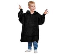 Catalonia Classy Oversized Hoodie Blanket Kids, Soft Fluffy Fleece Wearable Blanket for 110-150 cm Girls Boys, Cosy Warm Snuggle Hoodie for Gift, Black