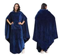 Catalonia Classy Oversized Poncho Blanket, Plush Fleece Wearable Blanket, Soft Keep Warm Fleece Blanket with Front Pocket, Winter Gifts for Women and Men, Navy