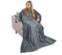 Catalonia Classy Portable Blanket with Sleeves Gift for Adult Women Men, Extra Soft Warm Cosy Micro Plush Lightweight Fleece Snug Body Blanket, TV Wrap Throw Blanket with Pocket,Grey