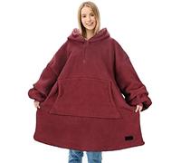 Catalonia Classy Quarter Zip Hoodie Blanket, Warm Gift, Oversized Hoody Jumpers, Cozy Wearable Blanket for Adults Men Women, Wine