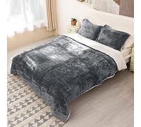 Catalonia Classy Queen Size Warm Bed Comforter, Fleece Sherpa Quilted Bedspread Set 3PCS, Cosy Soft Thermal Throw Blanket,Grey, 220 x 230cm, 1 Comforter and 2 Pillowcases