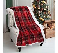 Catalonia Classy Red Buffalo Plaid Christmas Throw TV Sherpa Blanket 150 x 130 cm, Super Soft Warm Comfy Plush Fleece Bedding Couch Cabin Decorative Throw Blanket