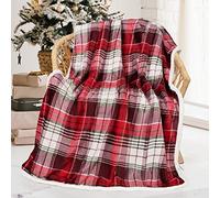 Catalonia Classy Red Buffalo Plaid Sherpa Throw Blanket, Tartan Reversible Soft Warm Comfy Fleece Blanket, Thick Snuggle Fluffy Plush Couch Throws for Single Bed Sofa Winter Cozy 150 x 130 cm