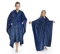 Catalonia Classy Sherpa Fleece Poncho Blanket, Wearable Blanket for Women, Soft Warm Portable Sherpa Blanket with Front Pocket, Winter Gifts for Adults Women Men Kids, Navy
