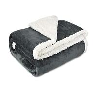 Catalonia Classy Sherpa Fleece Throw Blanket, Warm Thick Soft Winter Fluffy Plush Couch Throw, Reversible Cozy Fleece Blanket Sofa Single Bed, All Season 150 x 130 cm Grey