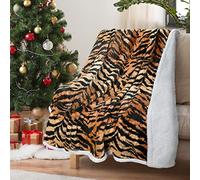 Catalonia Classy Sherpa Fleece Throw Blanket, Warm Thick Soft Winter Fluffy Plush Couch Throw, Reversible Cozy Fleece Blanket Sofa Single Bed, All Season 150 x 130 cm Tiger