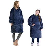 Catalonia Classy Sherpa Hooded Blanket Cosy Hoodie Blanket, Fluffy Warm Sweater Blanket Long Hooded Sweatshirt with Large Hood and Front Pocket, Gifts for Kids Adults Women Men Girls, Dark Blue