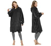 Catalonia Classy Slim Fleece Hoodie Blanket, Soft Warm Wearable Blanket, Gifts for Teens Girls Boys, Lightweight Pullover Hoody for Men Women, Black